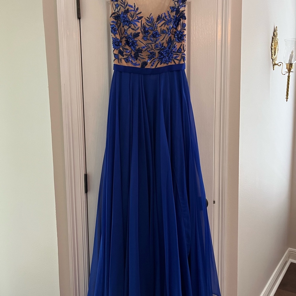 Sherri Hill Royal Blue Embroidered Illusion Bodice Gown